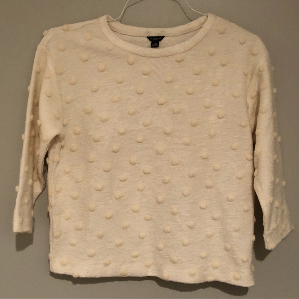Ann Taylor Cream Puff Dot Crop Petite Sweater- PS